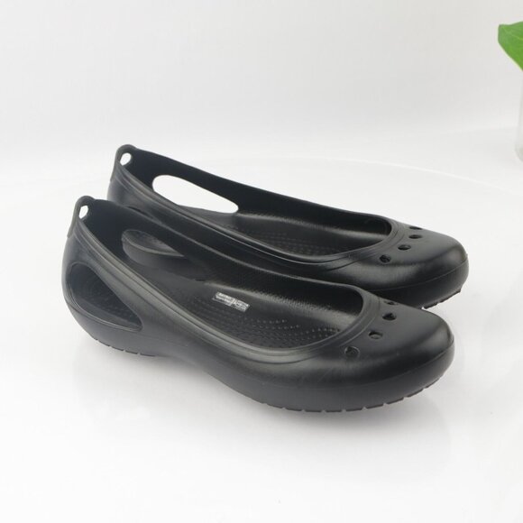 CROCS Womens Kadee Ballet Flat Size 10 Black Slip On Shoe Casual Comfy Beach - Picture 2 of 14